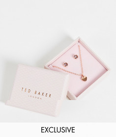 Эксклюзивный подарочный набор с покрытием из розового золота: серьги-гвоздики с розовыми кристаллами и ожерелье с маленькой подвеской-сердечком Ted Baker Elsaa-Золотистый