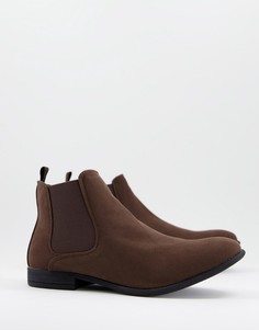 Темно-коричневые замшевые ботинки челси New Look-Коричневый цвет