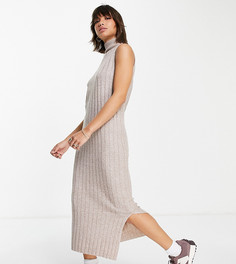 Прямое платье миди в рубчик с высоким воротником M Lounge-Коричневый цвет