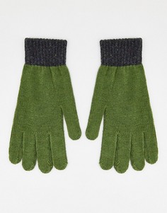 Вязаные перчатки цвета хаки в стиле колор блок, в рубчик Boardmans-Зеленый цвет