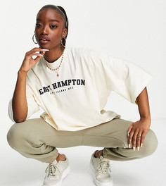 Кремовая футболка с принтом "East Hampton" Missguided-Белый