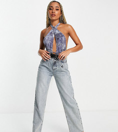 Боди с глубоким перекрестным вырезом и принтом синего цвета ASYOU-Голубой