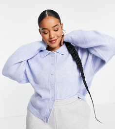 Голубой кардиган с воротником и застежкой на пуговицы спереди ASOS DESIGN Curve