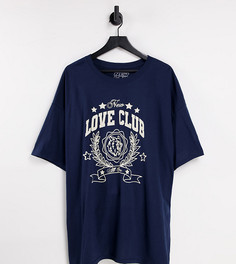 Темно-синяя футболка с принтом в университетском стиле New Love Club Plus-Темно-синий