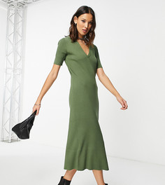Трикотажное платье миди теплого оттенка цвета хаки Reclaimed Vintage Inspired-Зеленый цвет