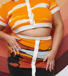 Вязаная мини-юбка в стиле вестерн с изображением заката от комплекта Labelrail x Francesca Perks-Оранжевый цвет
