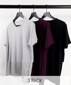 Набор из 3 футболок бордового, черного и серого цвета Lyle & Scott Bodywear Maxwell-Разноцветный