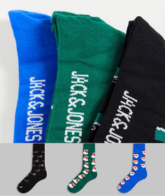 Набор из 3 пар носков с праздничными принтами в подарочной упаковке Jack & Jones-Голубой
