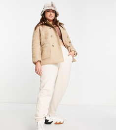 Стеганая двубортная куртка укороченного кроя бежевого цвета Fashion Union Plus-Светло-бежевый цвет