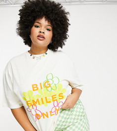 Очень свободная oversized-футболка с принтом "Big Smiles" Native Youth Plus-Белый