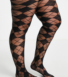 Черные колготки плотностью 30 ден с клетчатым орнаментом и узором в виде ромбов ASOS DESIGN Curve-Черный цвет