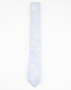 Голубой галстук с цветочным принтом Topman
