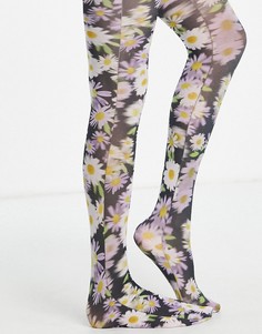 Колготки плотностью 40 ден с цветочным принтом на темном фоне ASOS DESIGN-Разноцветный