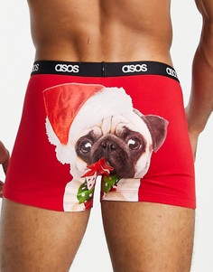 Боксеры-брифы в новогоднем стиле с принтом на ягодицах ASOS DESIGN-Красный