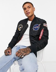 Черный облегающий бомбер со значком Alpha Industries MA-1 VF NASA-Черный цвет