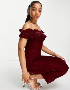 Бордовое платье миди из вельвета с открытыми плечами Hope & Ivy-Красный