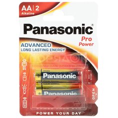 Батарейка Panasonic, АА (LR06, LR6), Pro Power, алкалиновая, 1.5 В, блистер, 2 шт