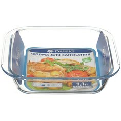 Форма для выпечки стекло, 19х21.3х5 см, 1.1 л, прямоугольная, Daniks, OCT-NR4903