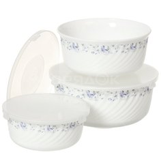 Салатник стеклокерамика, круглый, 3 шт, 19,16,14 см, с крышкой, Эдем, Daniks, W-3X1059/245501