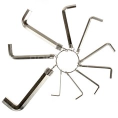Набор ключей шестигранный, 10 предметов, Sparta, 1.5-10 мм, никель, на кольце, 112685
