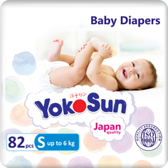 Подгузники YokoSun, размер S (до 6кг), 82шт.