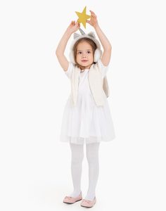 Белое велюровое платье с сетчатой юбкой для девочки Gloria Jeans