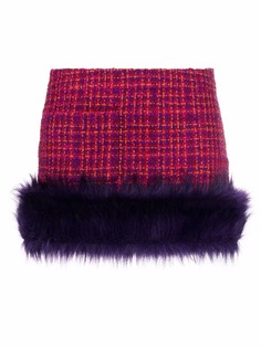 Saint Laurent твидовая юбка с искусственным мехом