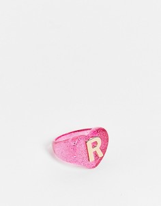 Пластиковое кольцо с буквой "R" ASOS DESIGN-Розовый цвет