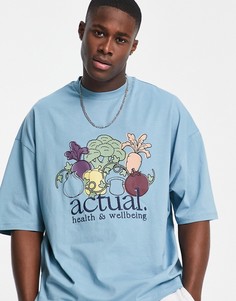 Голубая oversized-футболка с графическим принтом спереди от комплекта ASOS Actual-Голубой