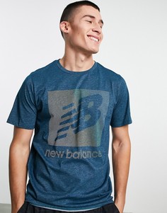 Синяя футболка с принтом логотипа на груди New Balance-Темно-синий