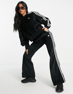 Черные расклешенные брюки из вельвета с тремя полосками adidas Originals-Черный цвет