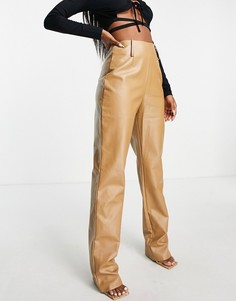 Прямые бежевые брюки из искусственной кожи Missy Empire Exclusive-Светло-бежевый цвет Missyempire