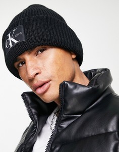 Черная шапка-бини с логотипом-нашивкой Calvin Klein Jeans-Черный цвет
