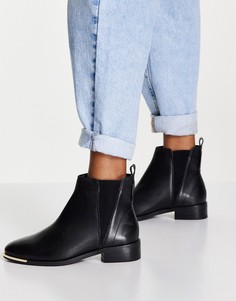 Черные ботинки челси на плоской подошве с металлической вставкой River Island-Черный цвет