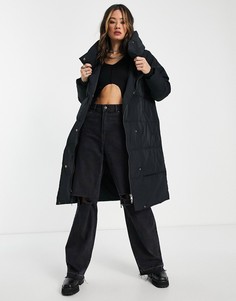 Черное дутое пальто с высоким воротником Object-Черный цвет