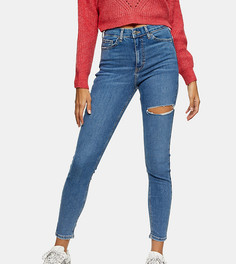 Синие джинсы с рваной отделкой на бедре Topshop Petite Jamie-Голубой