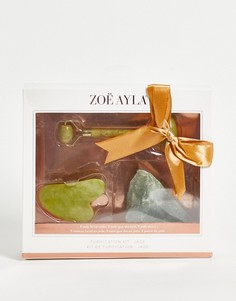 Подарочный набор из нефрита Zoe Ayla: нефритовый инструмент для гуаша, нефритовый роллер и необработанный нефрит-Бесцветный