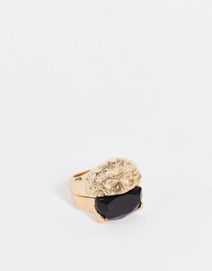 Золотистое кольцо с черным агатом и львом ASOS DESIGN-Золотистый