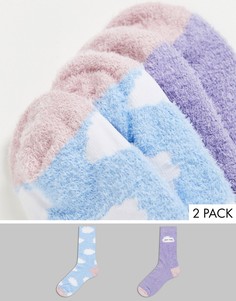 Набор из 2 пар теплых носков пастельных оттенков с принтом Threadbare-Голубой