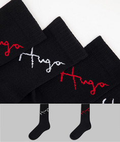Набор из 2 пар черных носков в рубчик с логотипом-подписью HUGO-Черный цвет