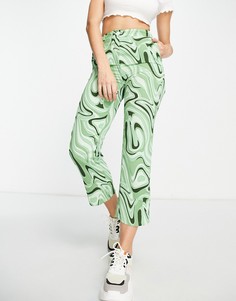 Свободные прямые брюки зеленого цвета с мраморным принтом Glamorous-Зеленый цвет