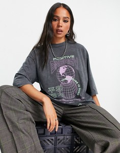 Черное платье-футболка с надписью "Positive Energy" Topshop-Черный цвет