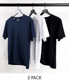 Набор из 3 футболок из смесового органического хлопка черного, белого и темно-синего цветов Selected Homme-Разноцветный