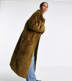 Пальто на пуговицах из искусственного меха оливкового цвета ASOS DESIGN Tall-Зеленый цвет