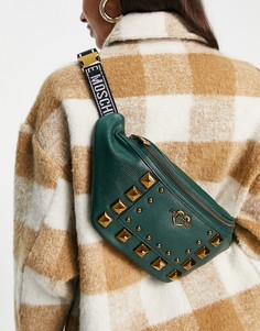 Темно-зеленая сумка-кошелек на пояс с заклепками Love Moschino-Зеленый цвет