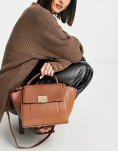 Светло-коричневая кожаная сумка-тоут с ручкой сверху и ремешком Paul Costelloe-Коричневый цвет