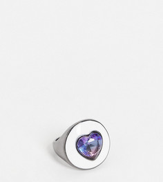 Эксклюзивное массивное кольцо оружейного цвета с камнем и белой эмалью Big Metal London-Белый
