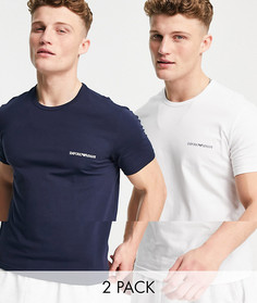 Набор из 2 футболок темно-синего/белого цвета с логотипом Emporio Armani Bodywear-Многоцветный