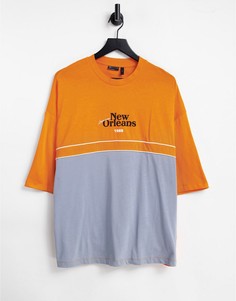 Oversized-футболка в стиле колор блок оранжевого и серого цветов с надписью "New Orleans" ASOS DESIGN-Разноцветный