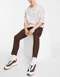 Коричневые зауженные брюки-джоггеры в строгом стиле Topman-Коричневый цвет